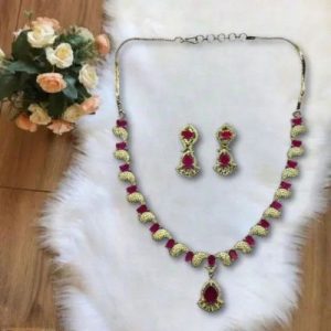 Brass Necklace with Earrings With AD Stones