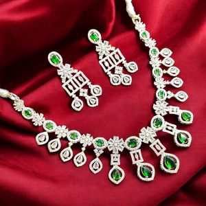 Luxury Crystal Chandelier Necklace & Earrings Combo Hydro Green