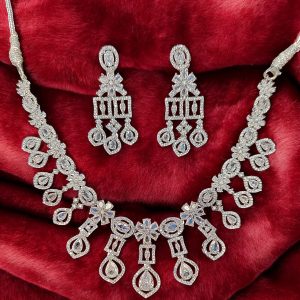 Luxury Crystal Chandelier Necklace & Earrings Combo White